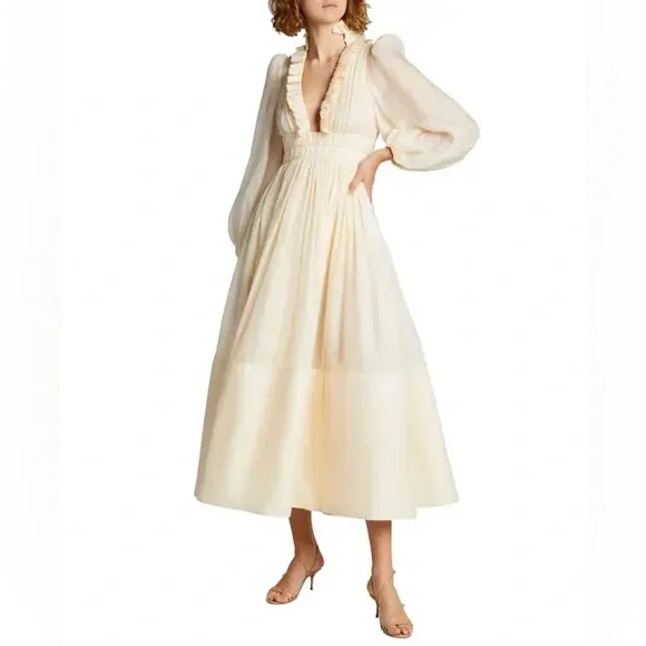 Zimmermann Wild Botanical Ruffled Linen and Silk Dress - Picture 6 of 15